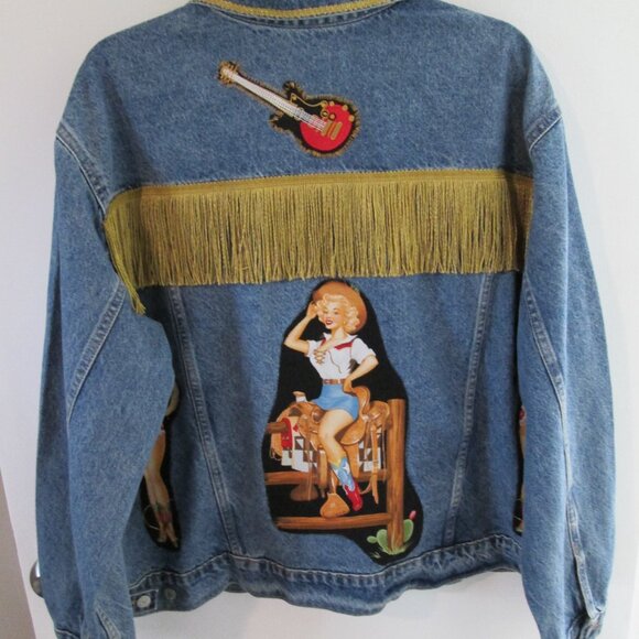 Cowgirl Chic Fringed Western Jean Jacket! Vintage Pin-up Girls XXL - Picture 7 of 14